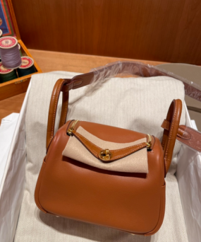 에르메스 미니 린디백 골드브라운 금장 스위프트 악어가죽 핸들